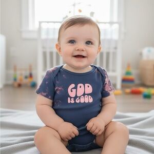 NWOT - Handmade God is Good Dyed 6-9M Onsie